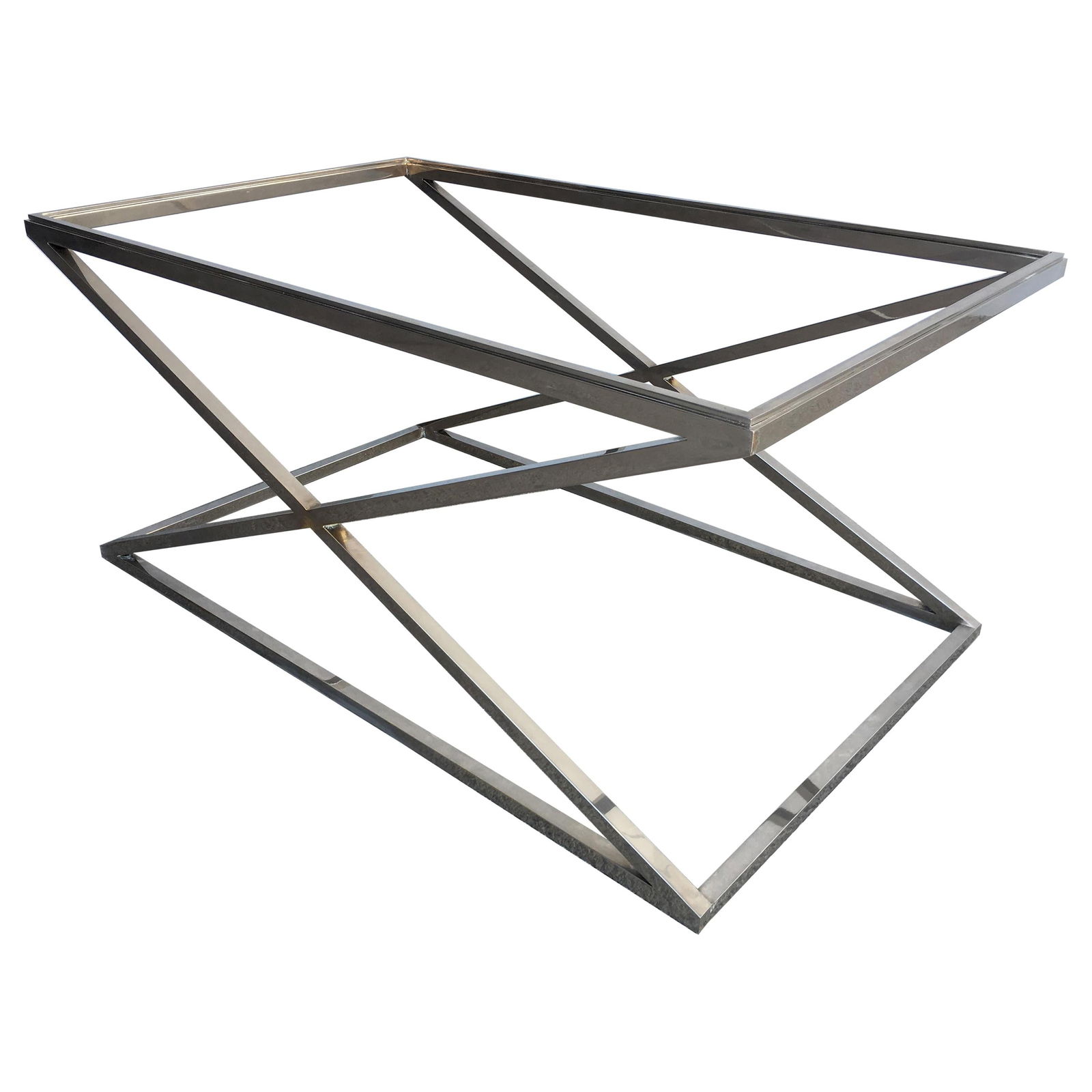 Granger Hertzog Attributed Chrome X Base Glass Top Coffee Table - 2