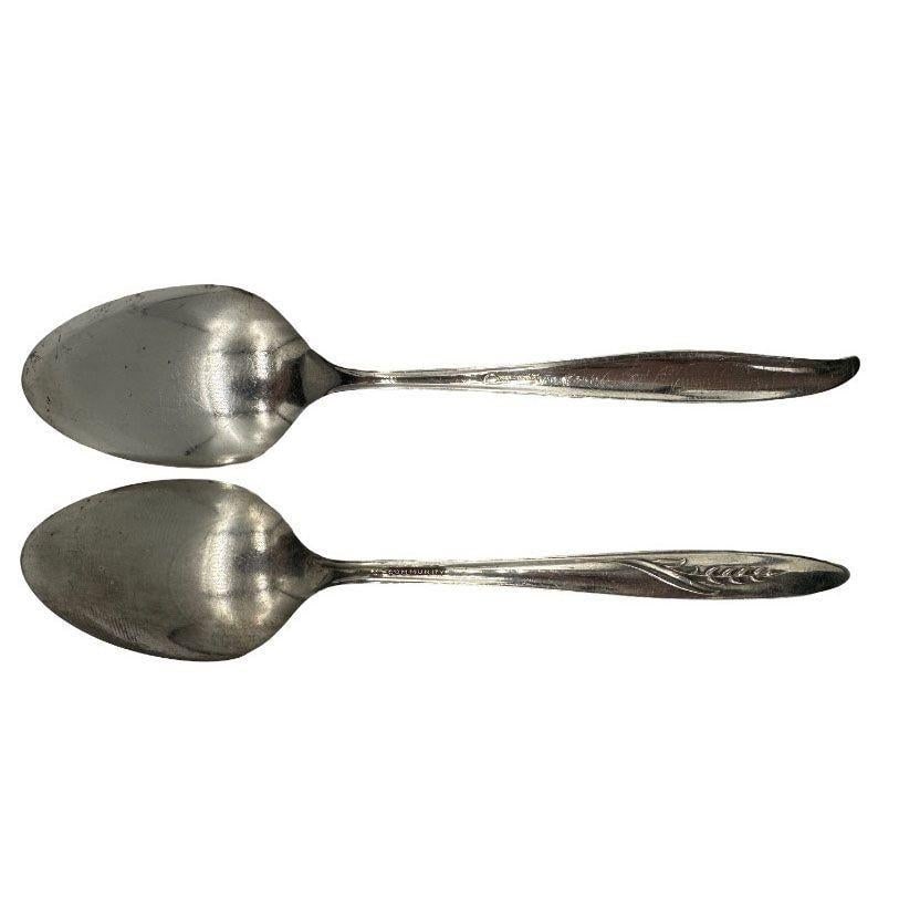 Mid-century "Silver Flower" & "Song of Autumn" Serving Spoons by Oneida Silver - 3