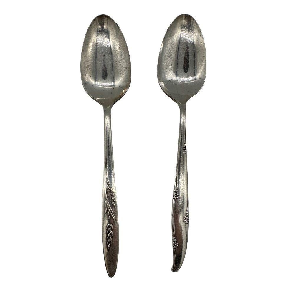 Mid-century "Silver Flower" & "Song of Autumn" Serving Spoons by Oneida Silver - 4