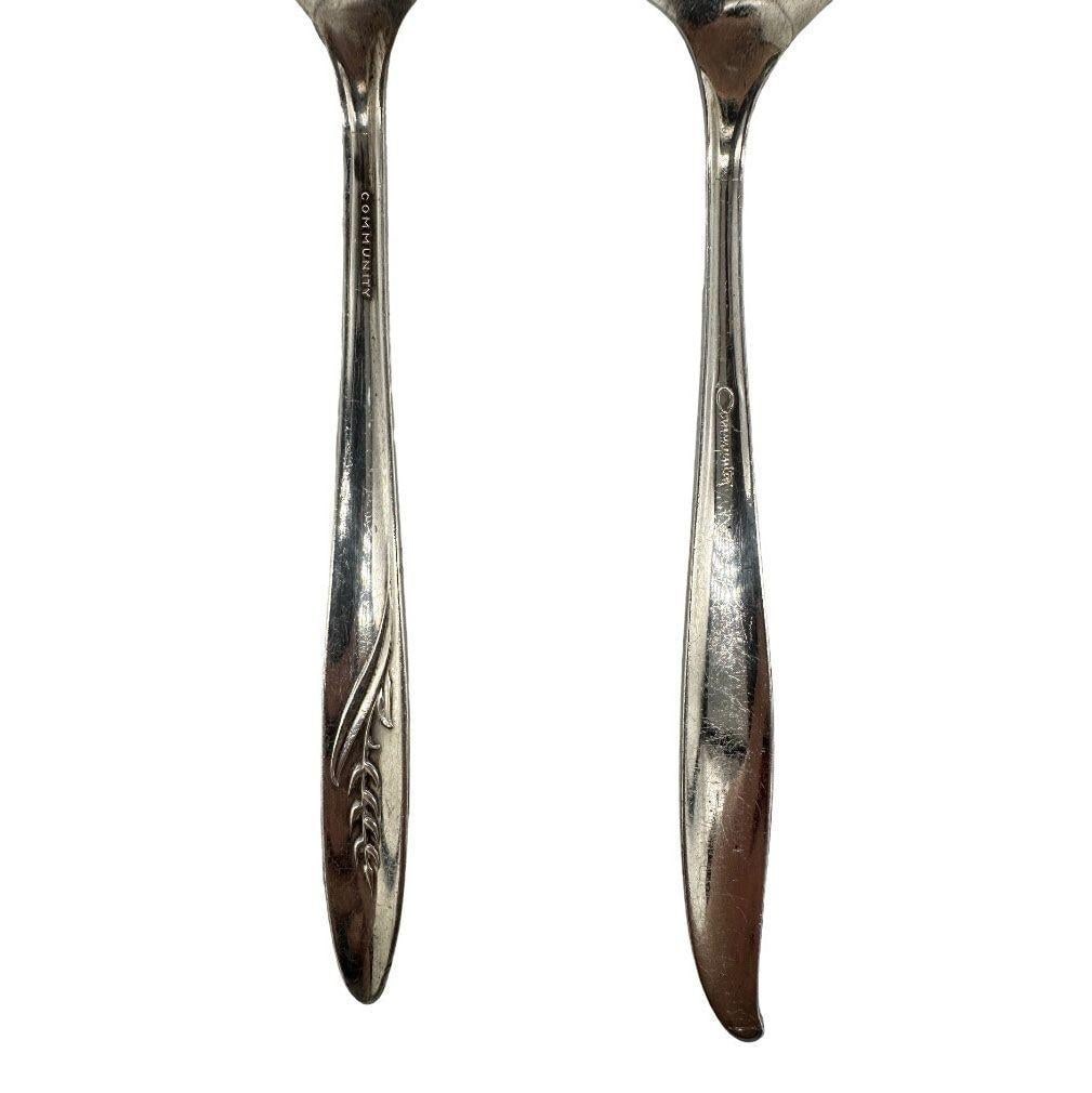 Mid-century "Silver Flower" & "Song of Autumn" Serving Spoons by Oneida Silver - 5