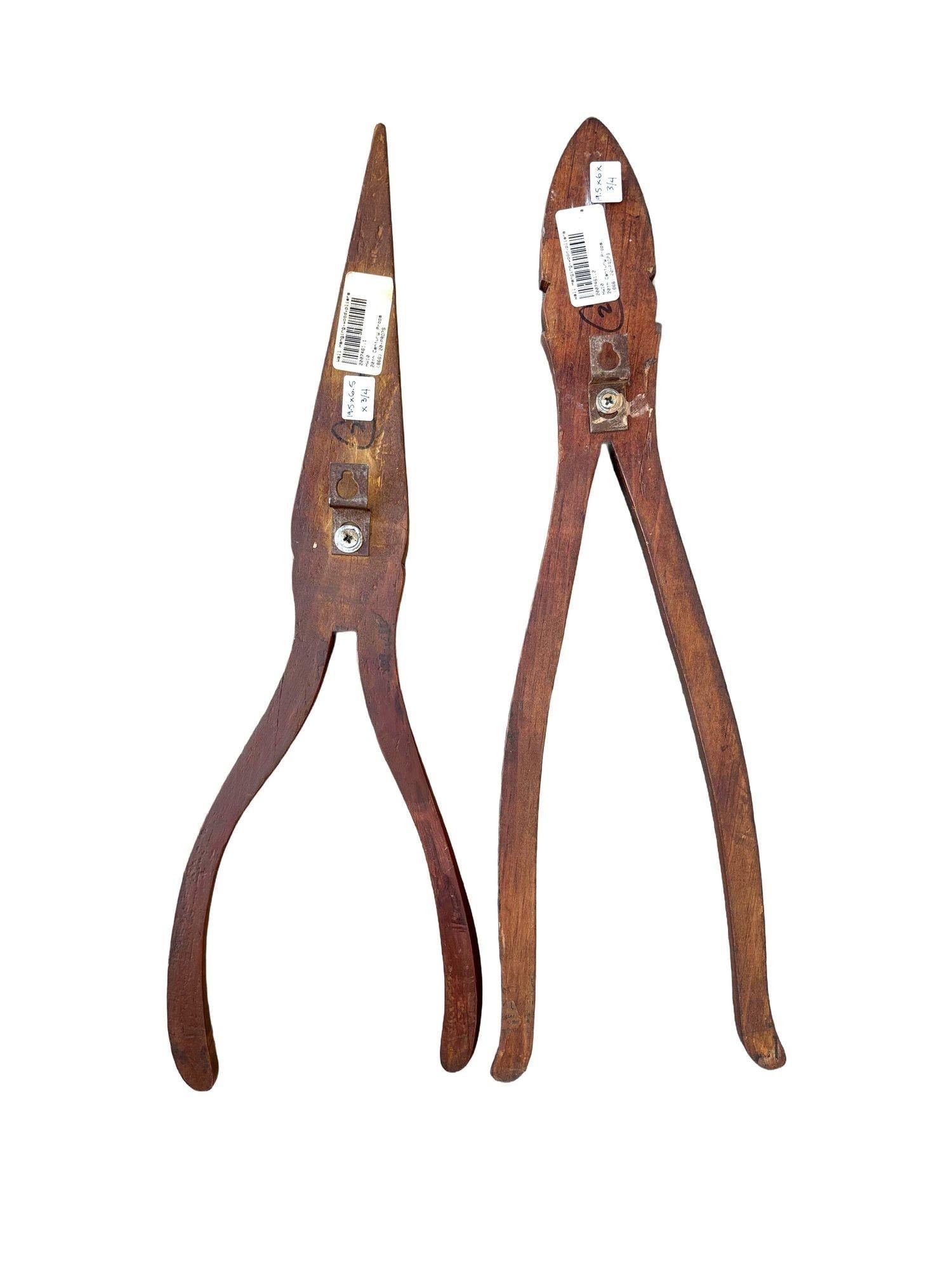 19" Rustic Edwardian Mahogany Needlenose and Cutting Pliers Wall Art - 4