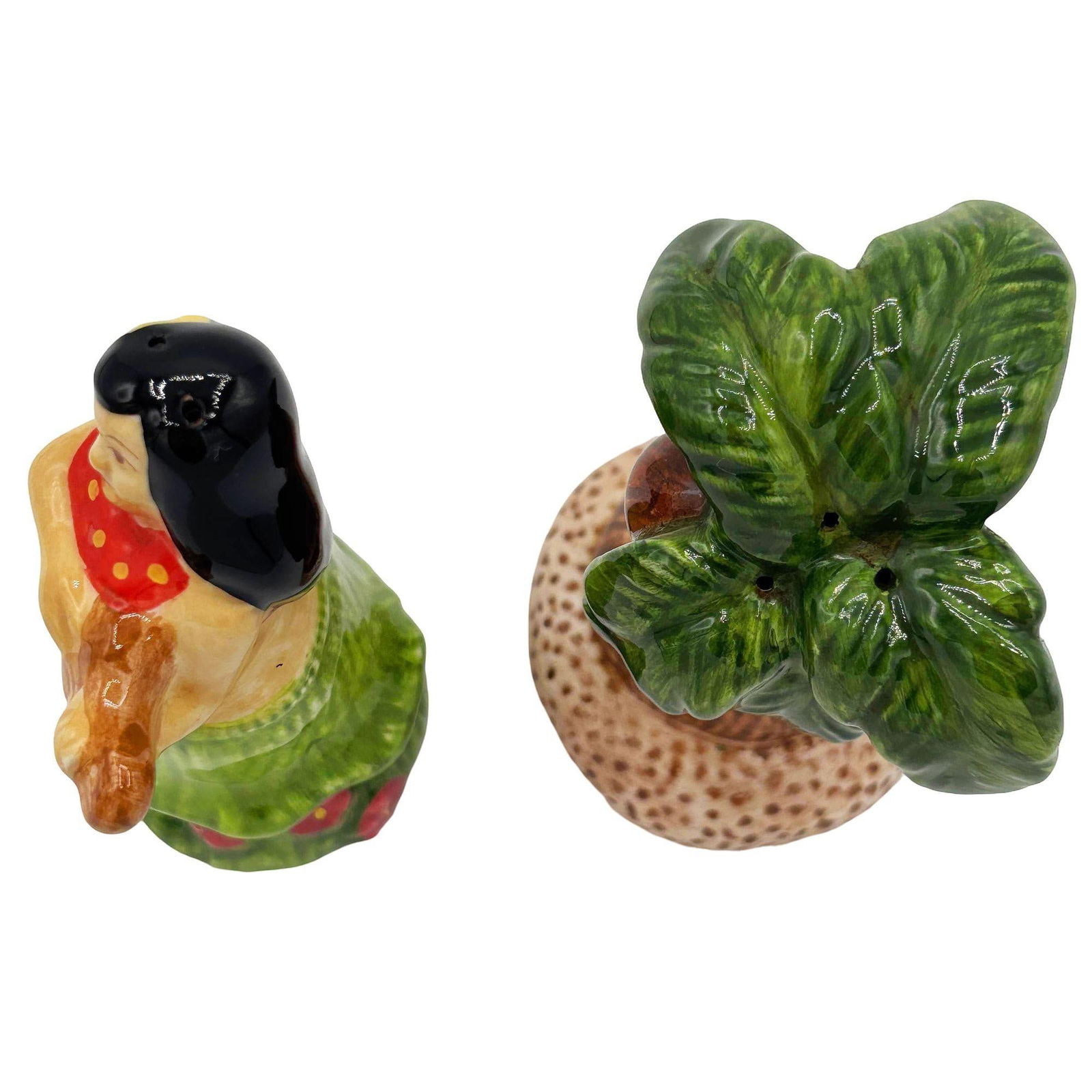 1980's Hula Girl & Palm Tree Ceramic Tabletop Matching Salt & Pepper Shaker Set - 3