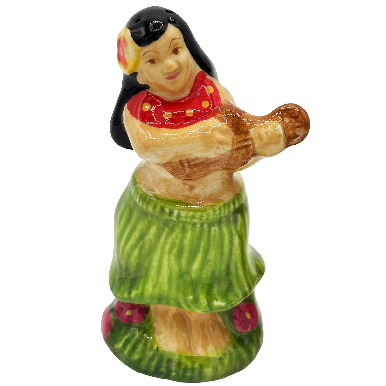 1980's Hula Girl & Palm Tree Ceramic Tabletop Matching Salt & Pepper Shaker Set - 4