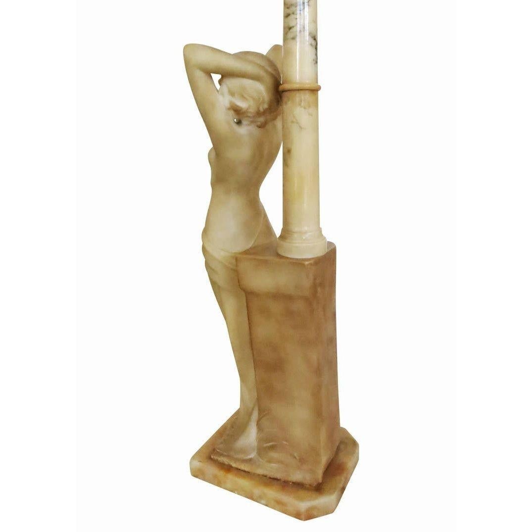 Edwardian Era Italian Carved Alabaster Nude Greco-Roman Female Figural Lamp - 14