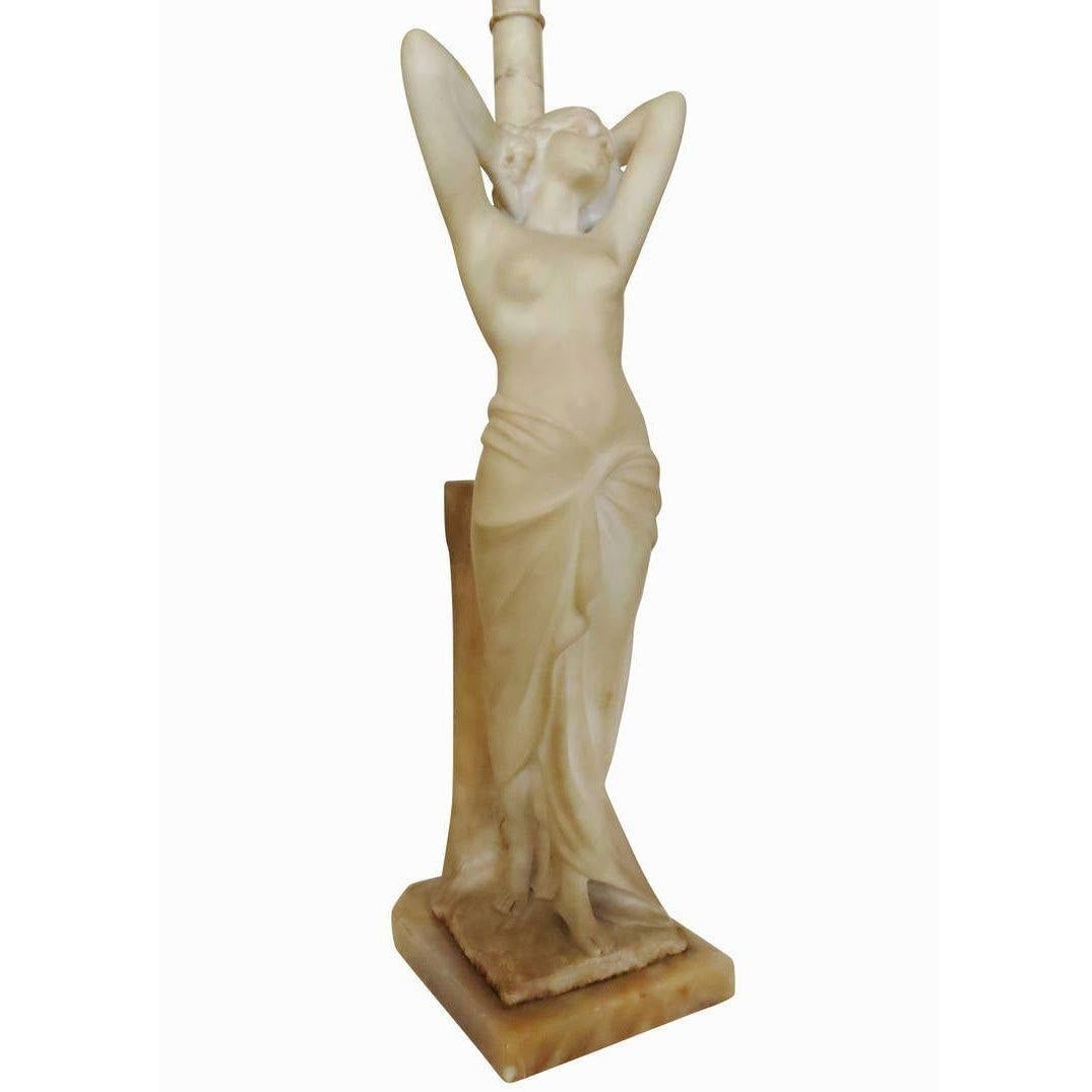 Edwardian Era Italian Carved Alabaster Nude Greco-Roman Female Figural Lamp - 2