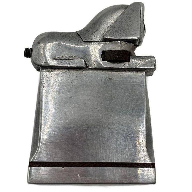 Hand Made Bespoke Silver Art Deco Sphinx Lift Arm Lighter w/ Geometric Inlay - 10