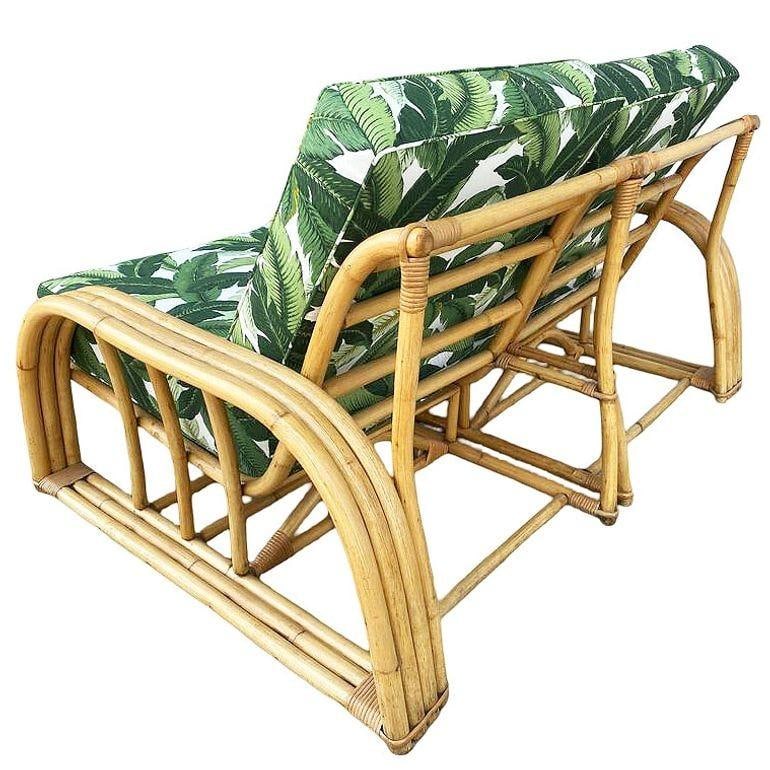Restored Rattan 3-Strand Sectional Settee Sofa by Paul Laszlo for Ficks Reed - 11