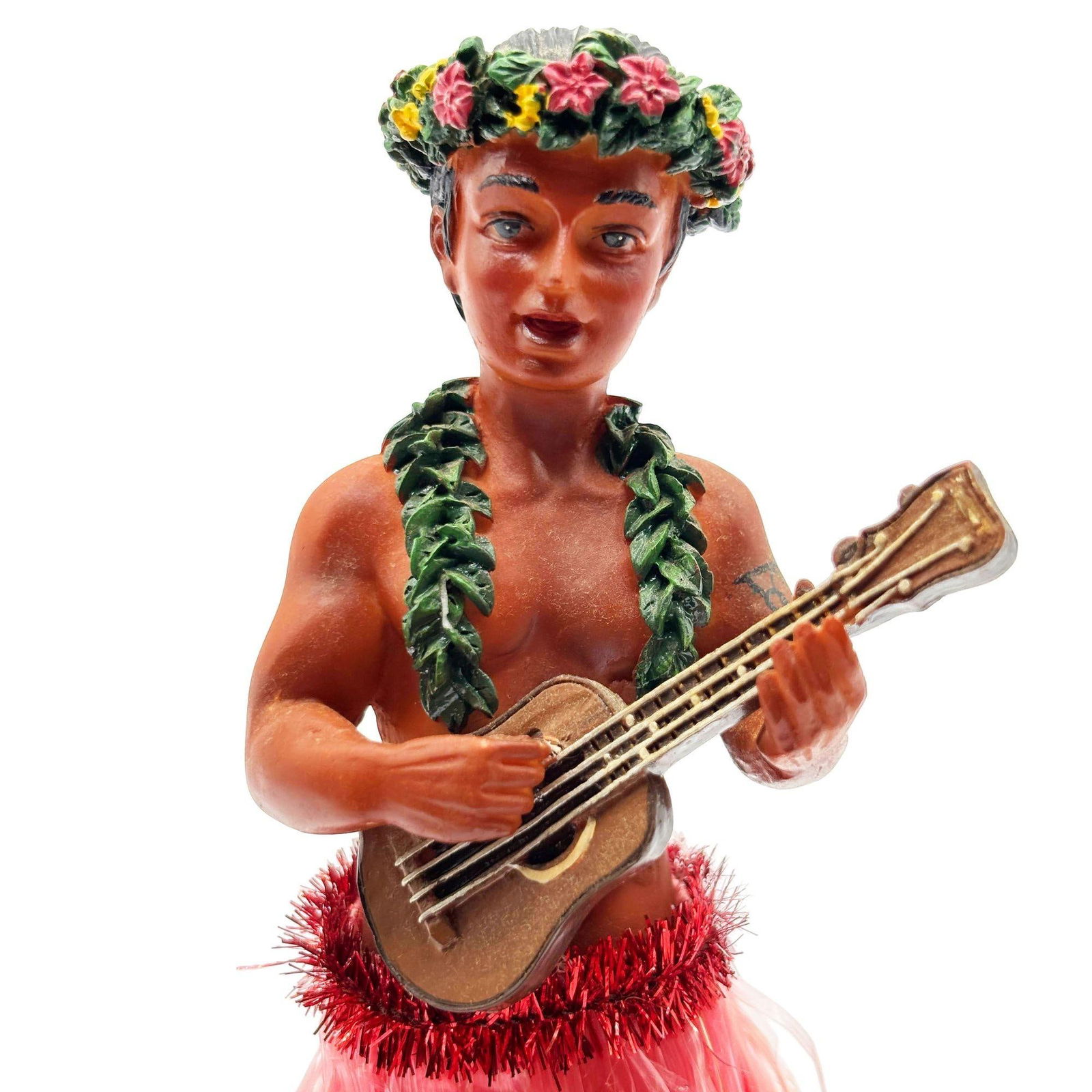 Ceramic Hawaii Hula Man Ukulele Player with headdress Bobble Doll - 15