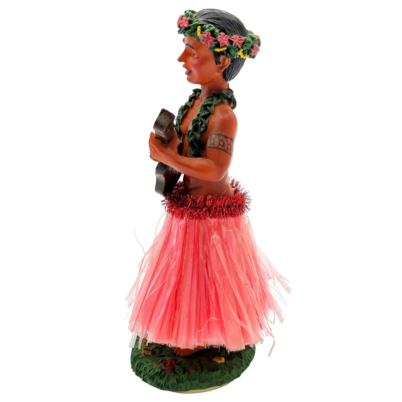 Ceramic Hawaii Hula Man Ukulele Player with headdress Bobble Doll - 2