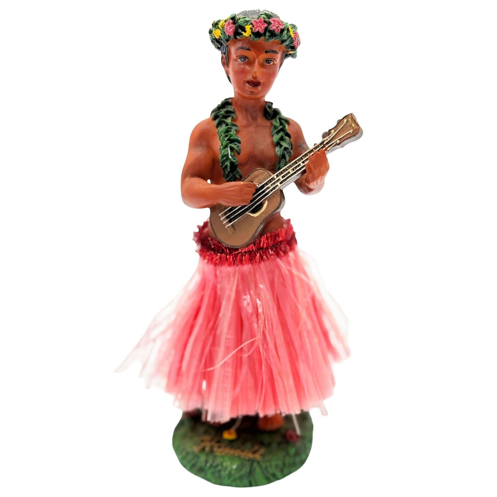 Ceramic Hawaii Hula Man Ukulele Player with headdress Bobble Doll - 8
