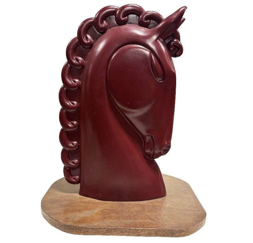 Viktor Schreckengost Styled Fiberglass Horse Bust on Hardwood Base - 3