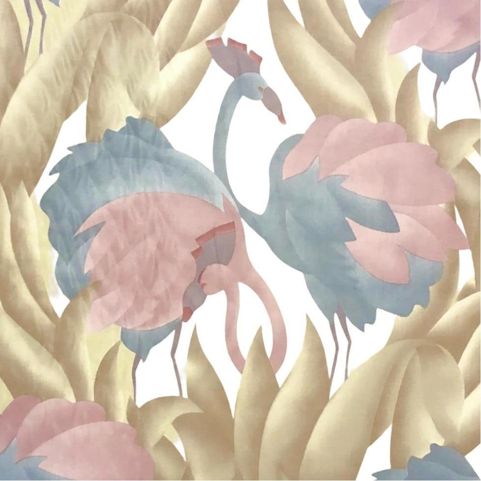 Modern Polished Cotton Fabric With Tropical Flamingo Design, 9 Yards Total - 5