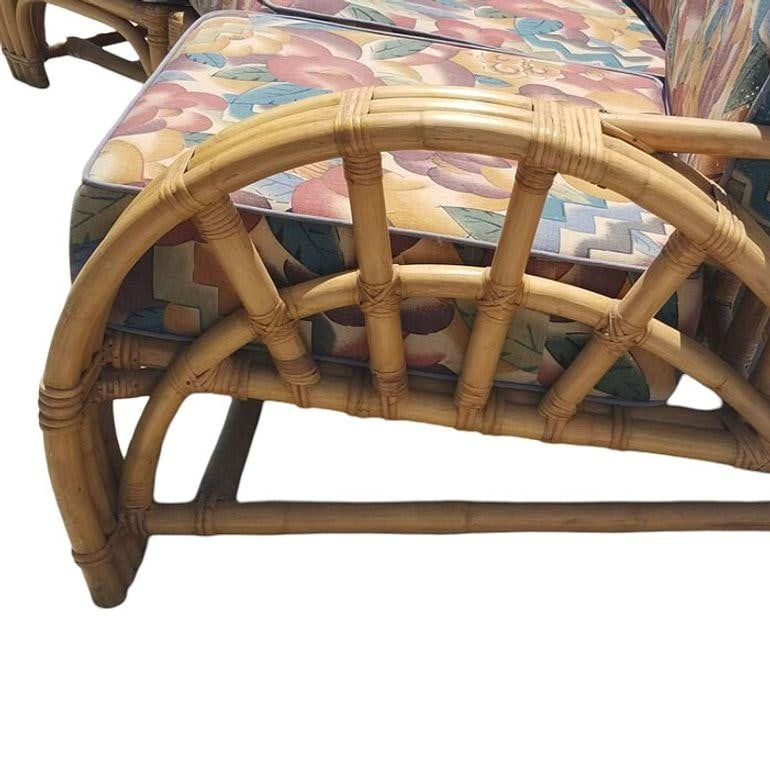 Restored Mid-century 3 Strand Rattan Spoke Half Moon Arm Corner Sectional Sofa - 6