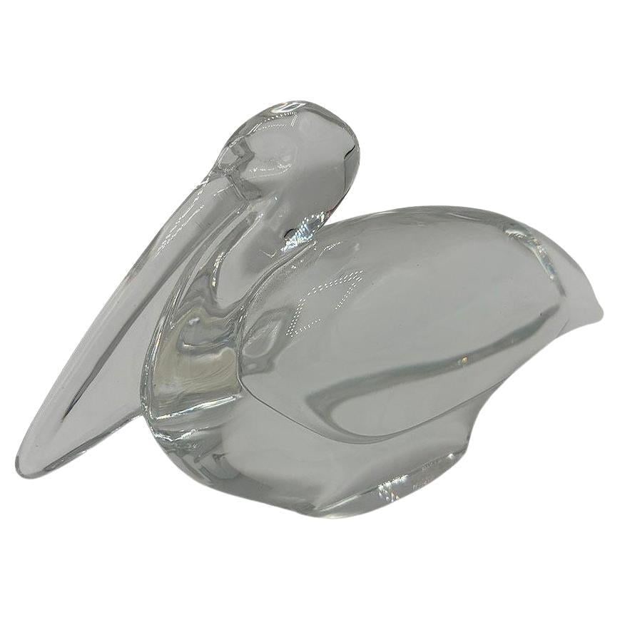 Vintage French Paperweight Crystal Pelican Sculpture, Signed Baccarat: Title: Vintage French Paperweight Crystal Pelican Sculpture, Signed Baccarat Description: A vintage French pelican sculpture paperweight signed by Baccarat standing at 3 inches is a charming represent