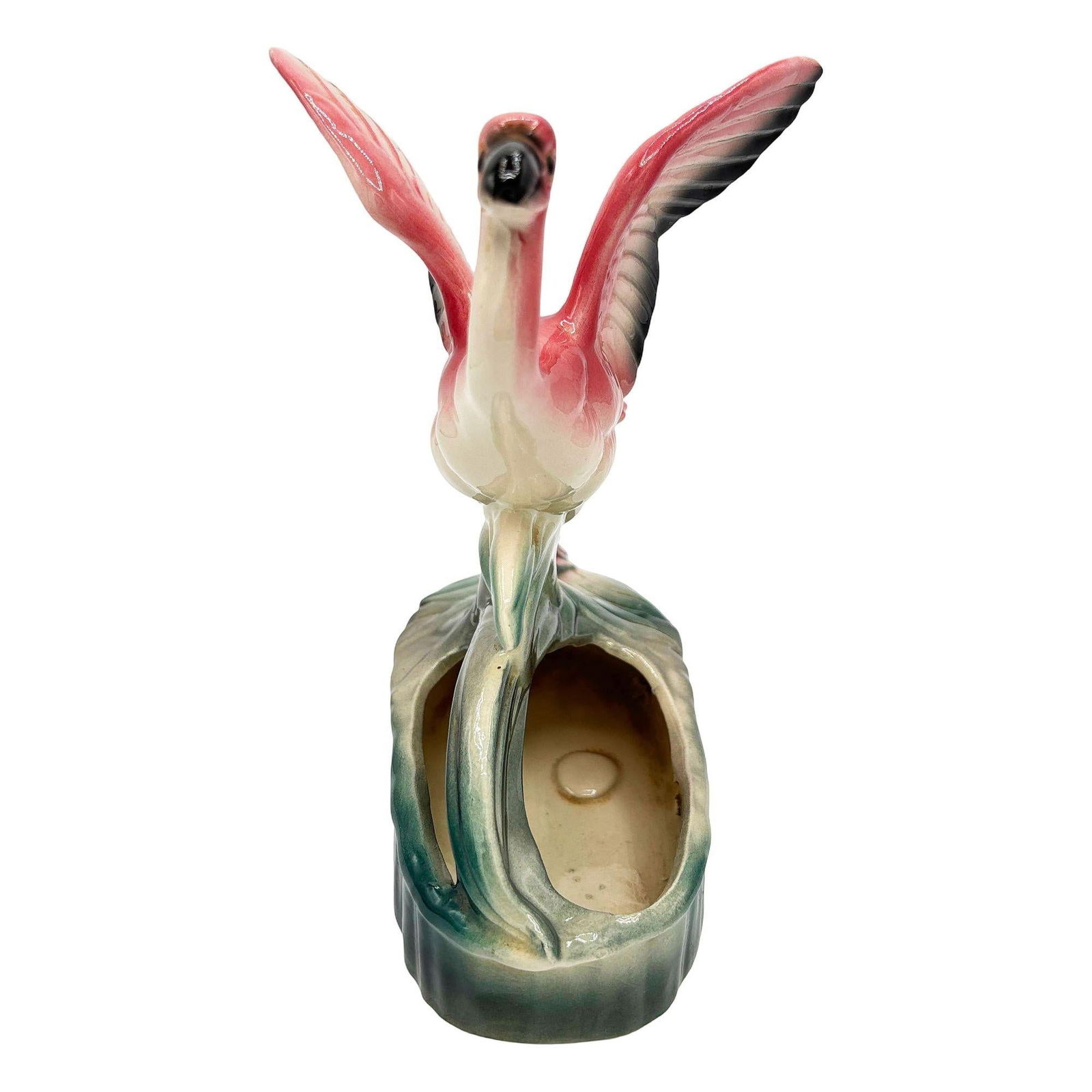 Mid-century California Pottery Ceramic Pink Open Wing Flamingo Table Planter - 16