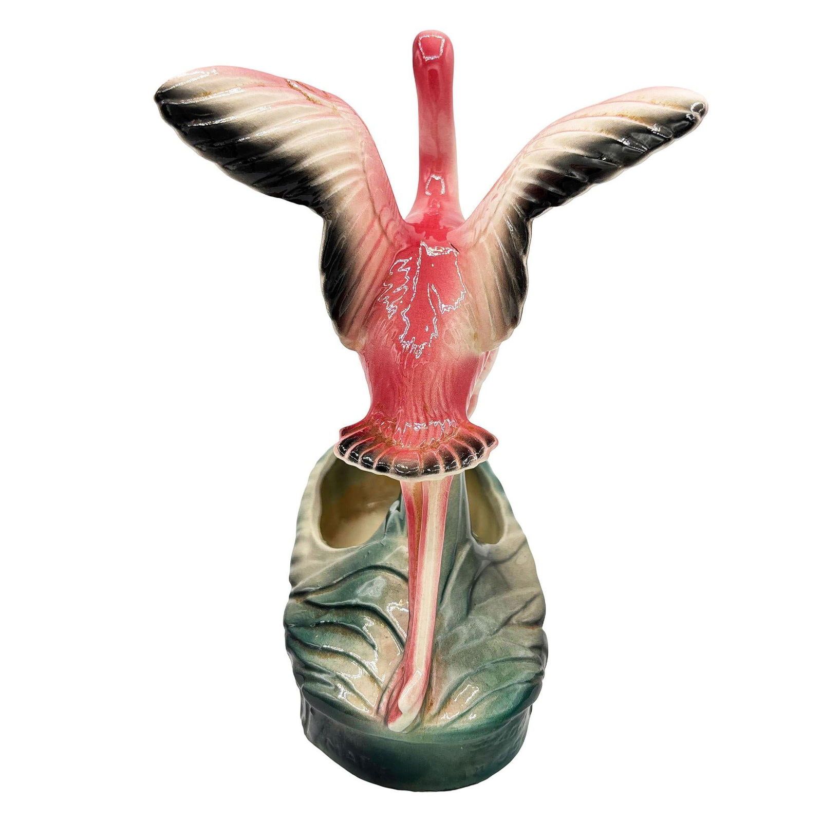 Mid-century California Pottery Ceramic Pink Open Wing Flamingo Table Planter - 18