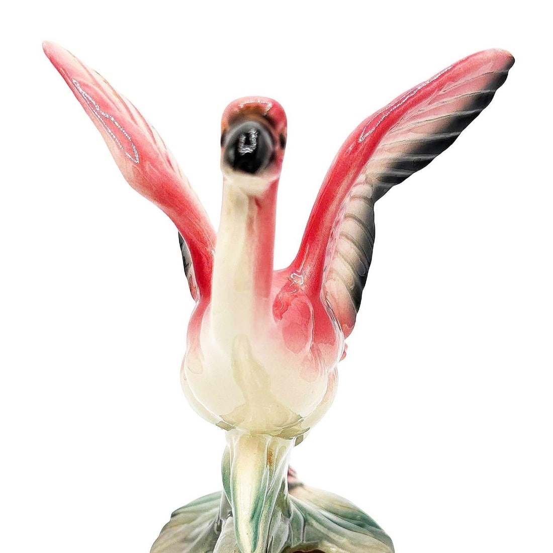Mid-century California Pottery Ceramic Pink Open Wing Flamingo Table Planter - 5