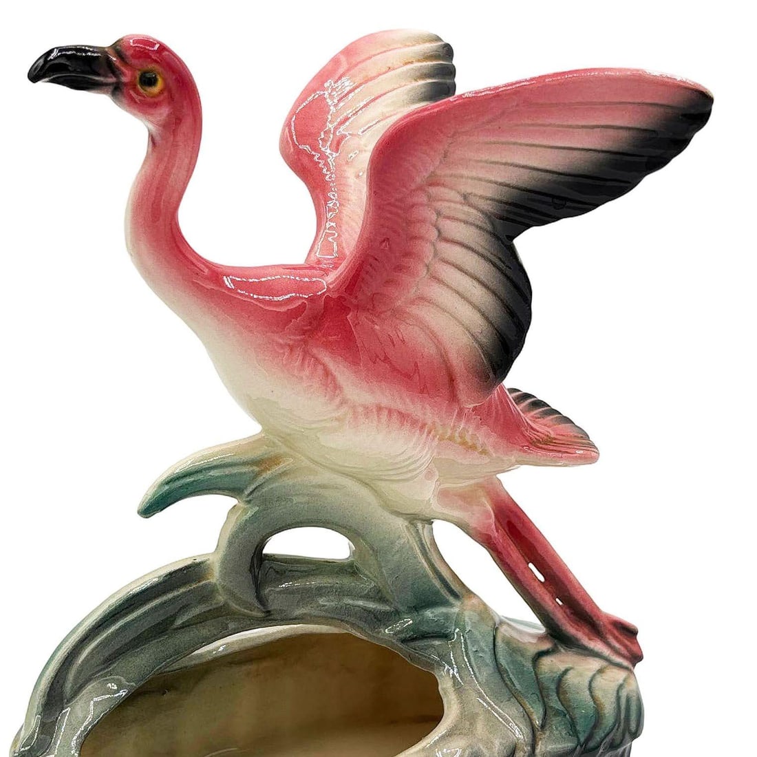 Mid-century California Pottery Ceramic Pink Open Wing Flamingo Table Planter - 6
