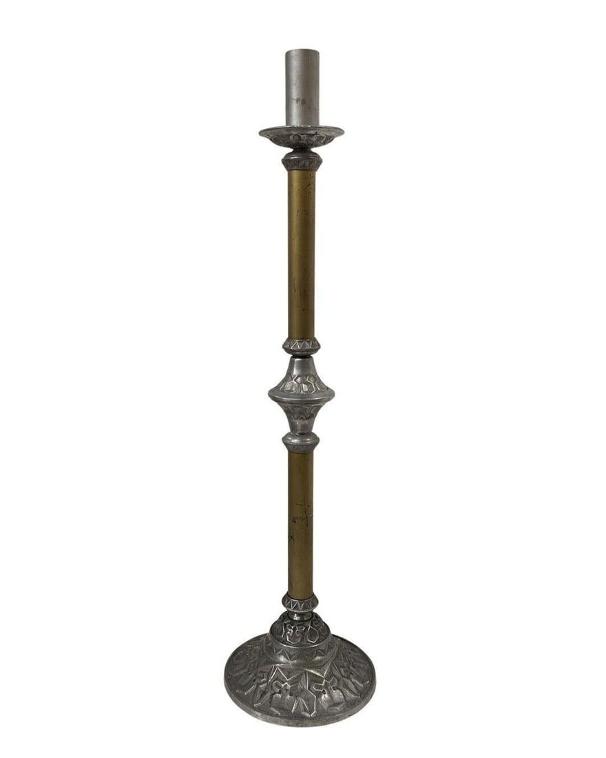 Arts and Crafts Two Tone Aluminum and Brass Art Deco Floor Standing Candelabra - 3