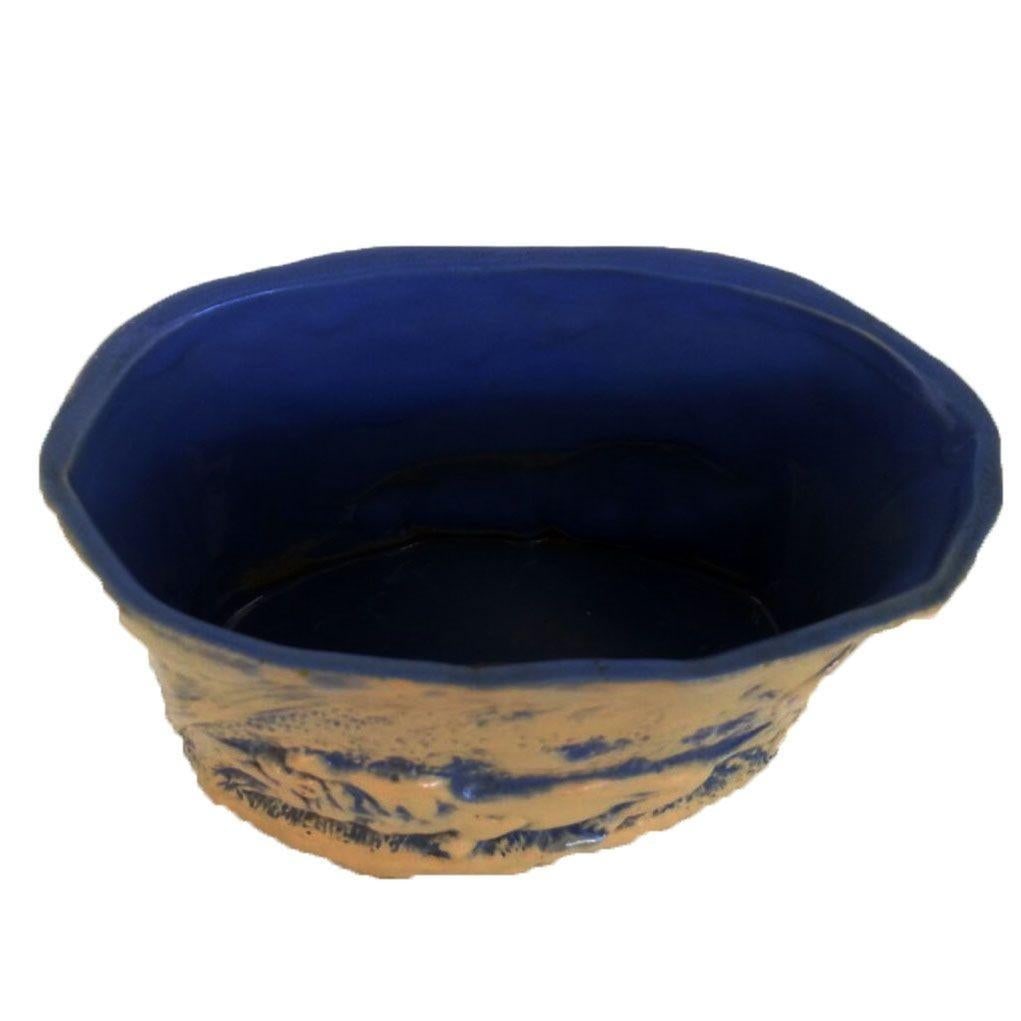 Mid-Century California Pottery Brown & Blue Stalking Lion Vase - 6