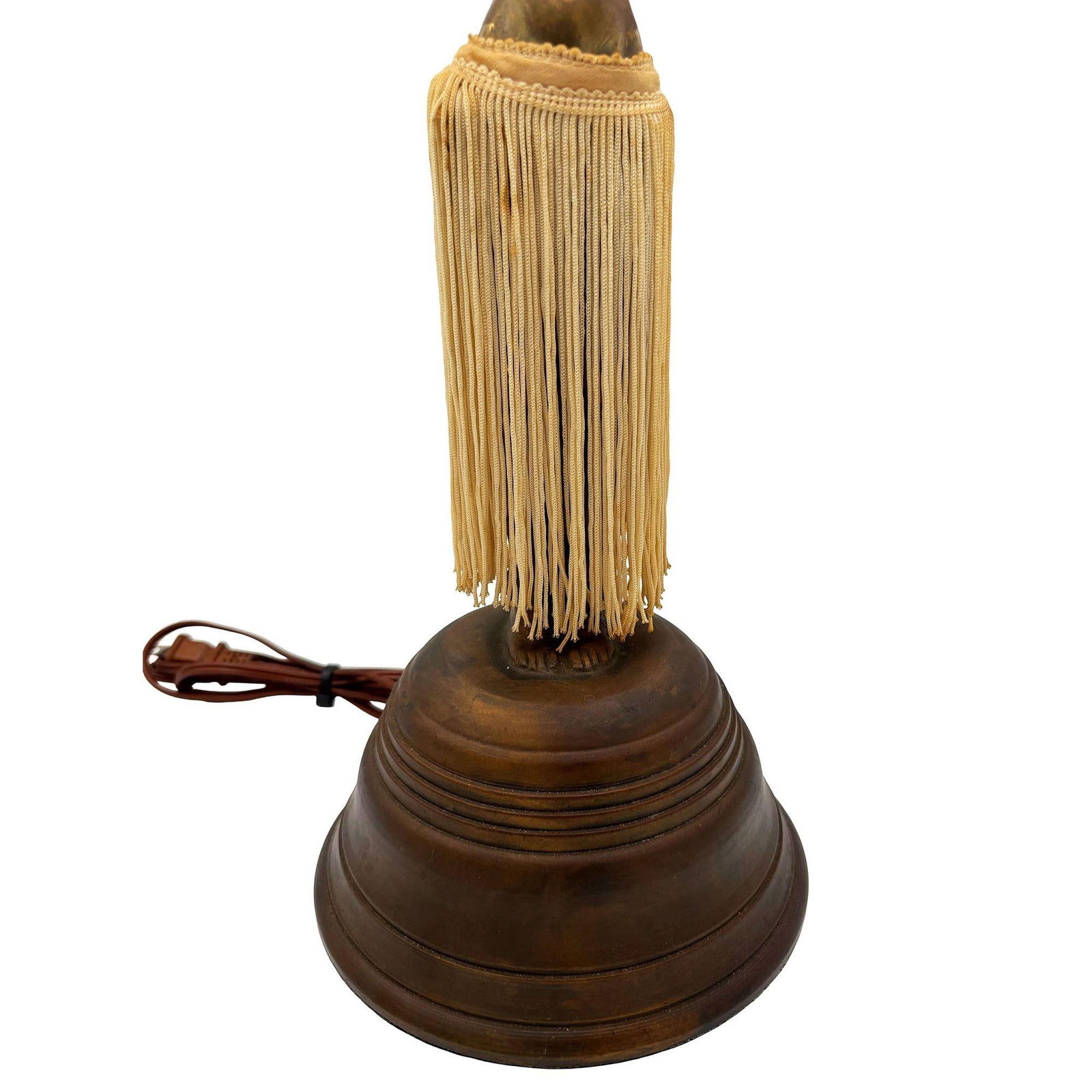 Mid-Century Hawaiian Hula Girl Copper Table Lamp w/ Wicker Shade - 12