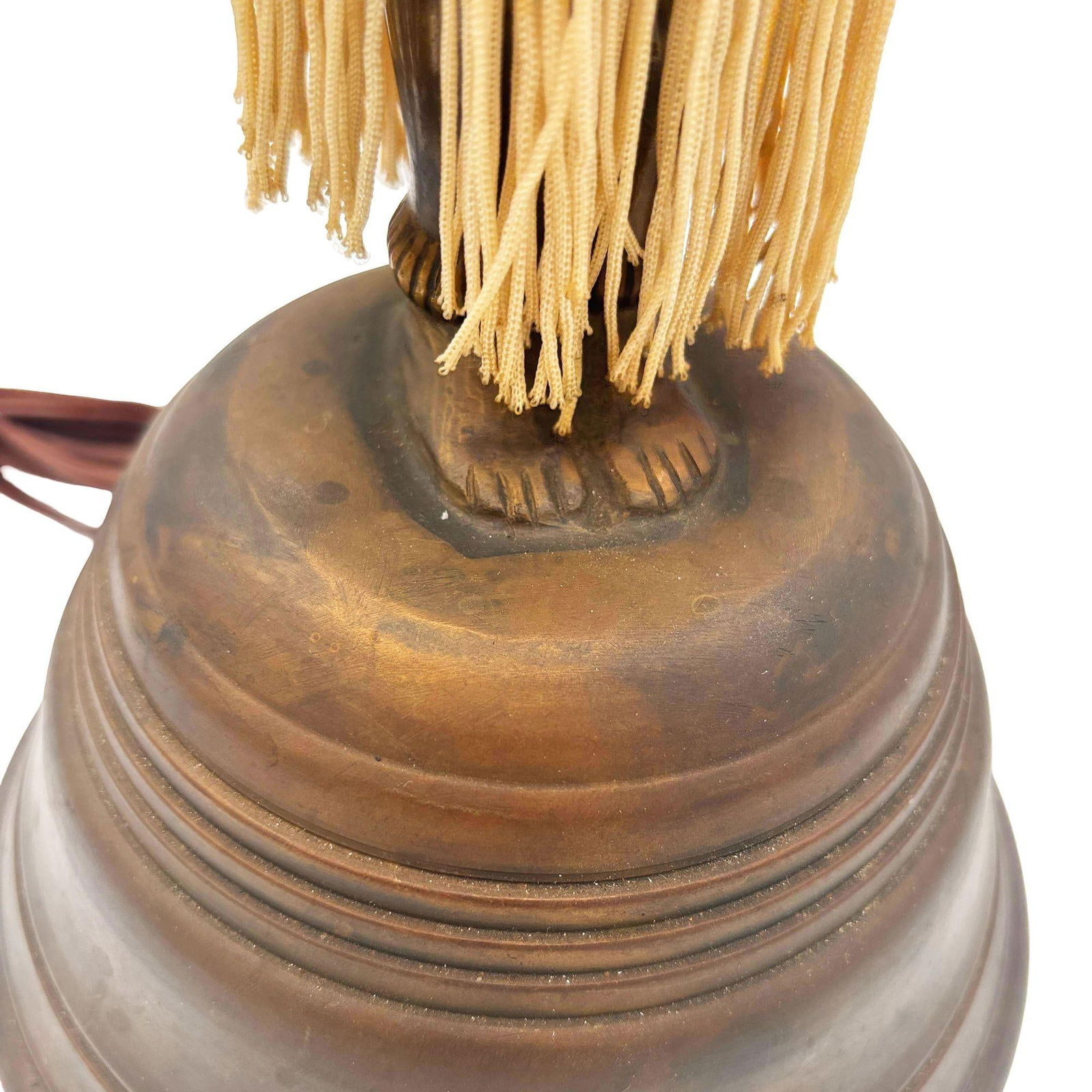 Mid-Century Hawaiian Hula Girl Copper Table Lamp w/ Wicker Shade - 3