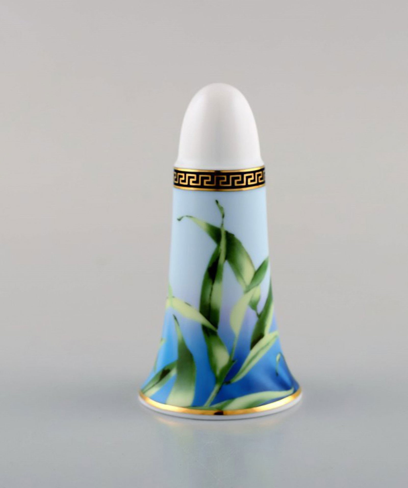 Gianni Versace for Rosenthal. "Jungle" porcelain salt shaker with gold decoration and green leaves. (1 of 5)