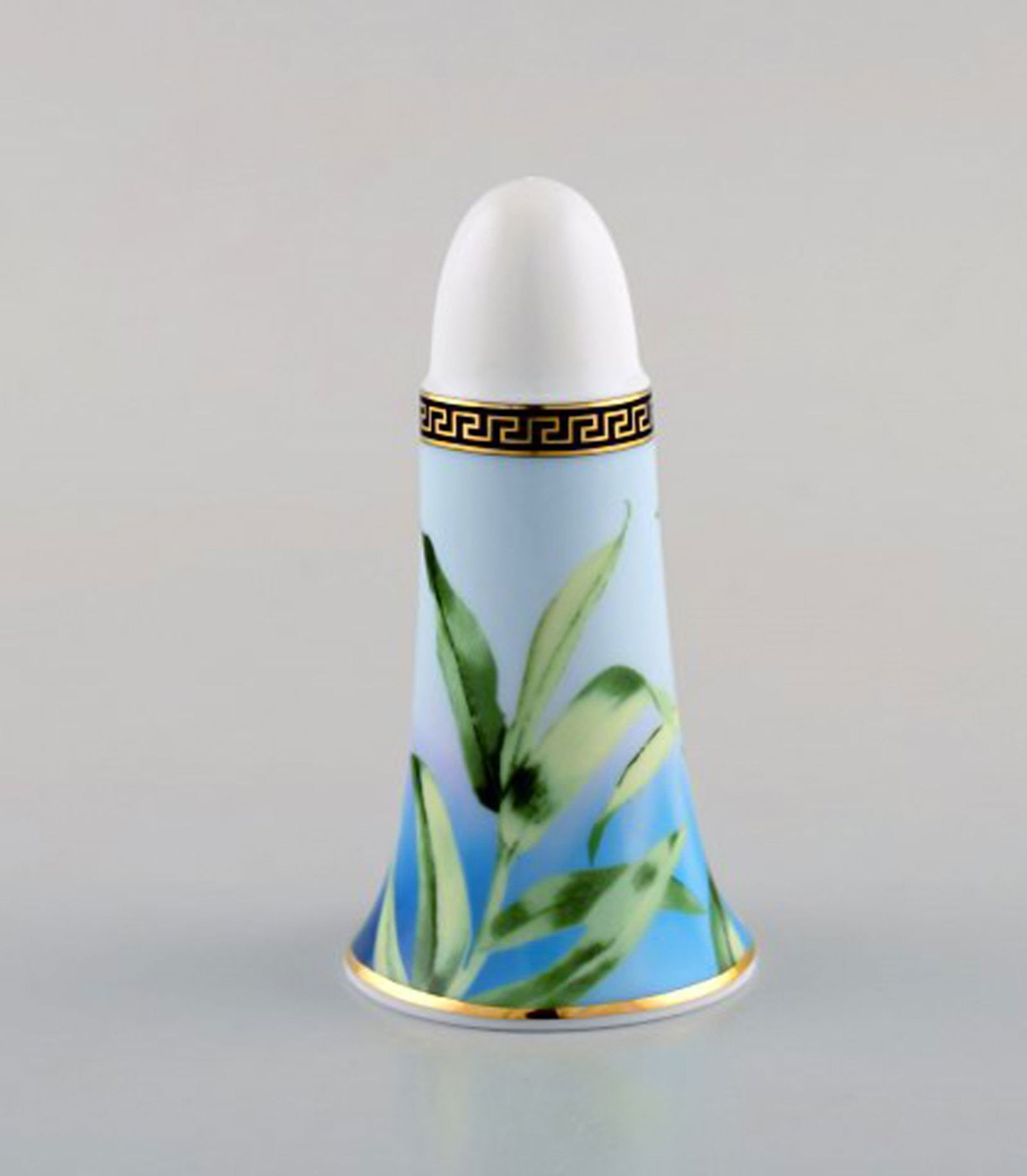 Gianni Versace for Rosenthal. "Jungle" porcelain salt shaker with gold decoration and green leaves. - 2