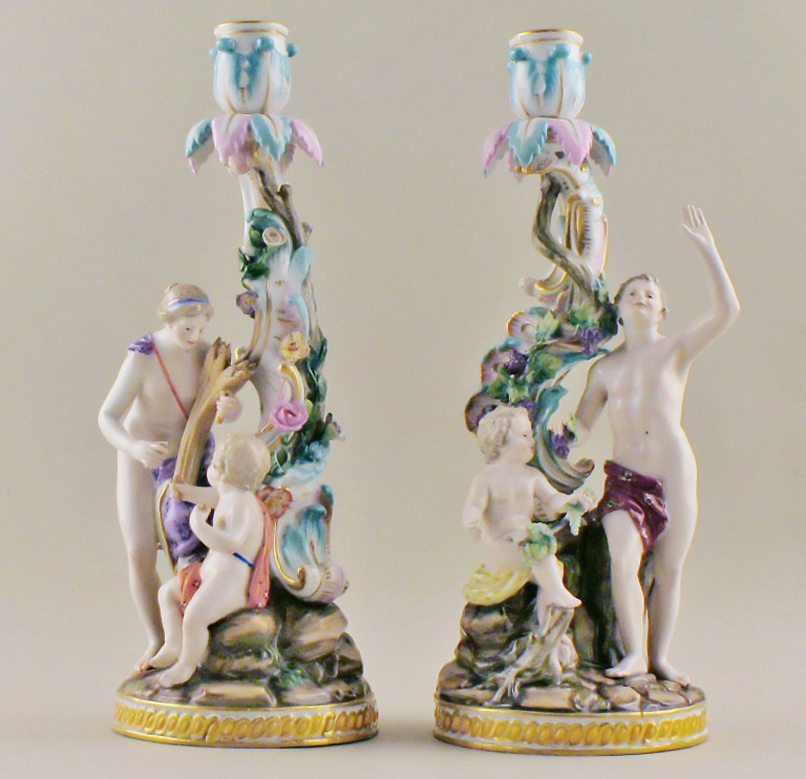 Meissen, pair of antique candlesticks. (1 of 10)