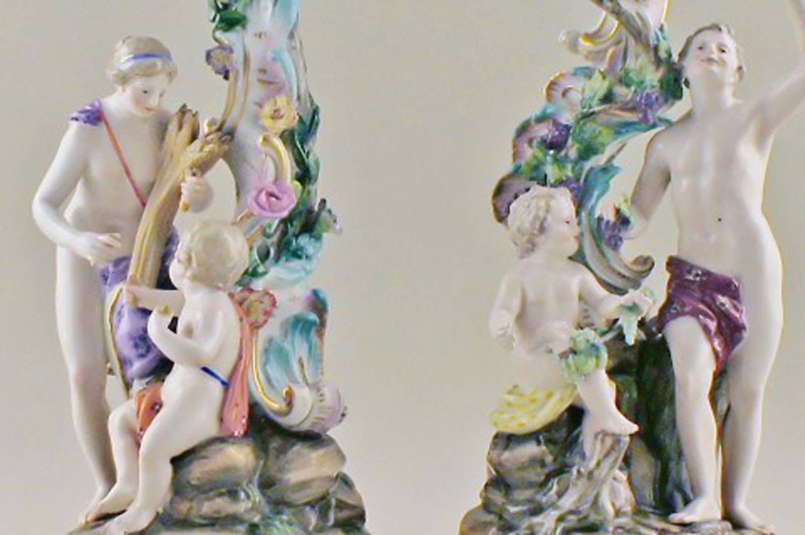 Meissen, pair of antique candlesticks. - 2