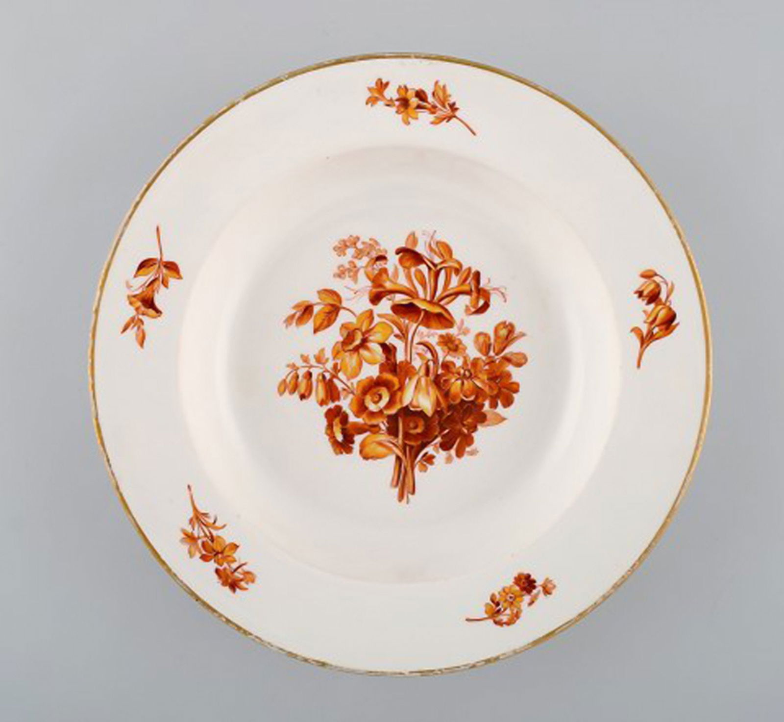 Three antique Meissen porcelain plates with orange hand-painted flowers. Two deep plates and one - 4