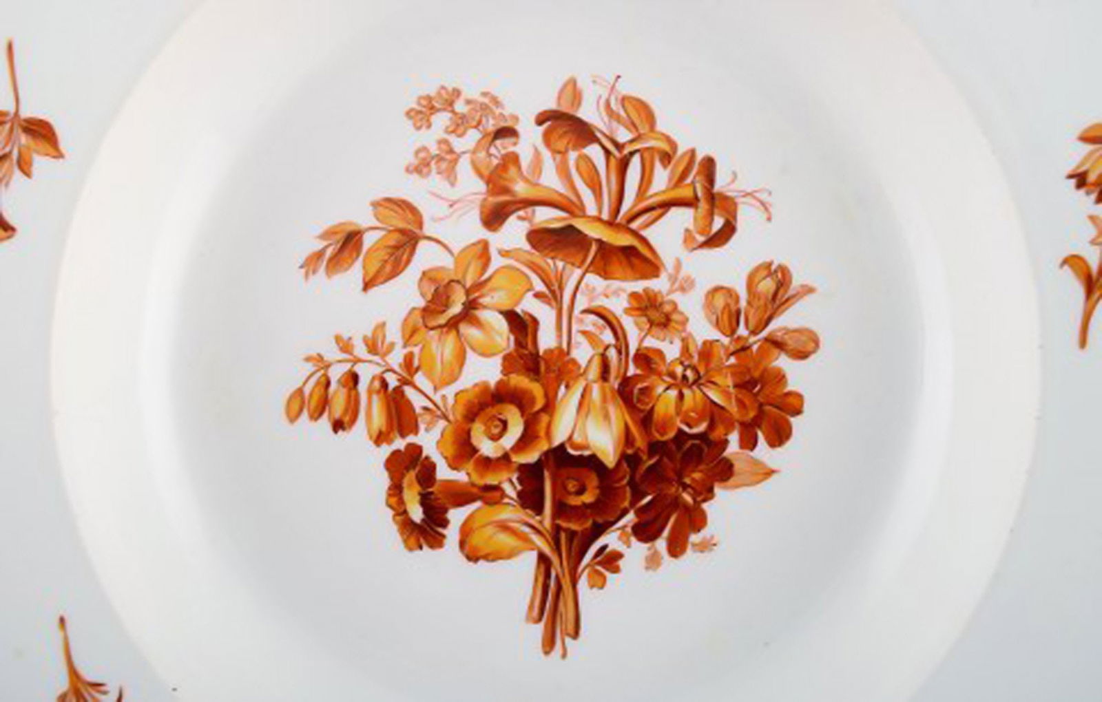 Three antique Meissen porcelain plates with orange hand-painted flowers. Two deep plates and one - 5