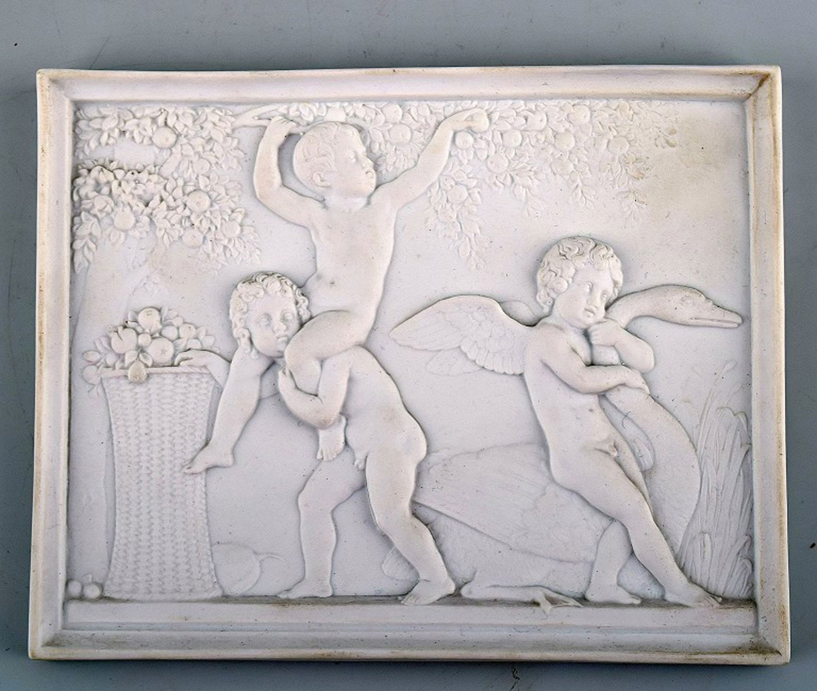 Royal Copenhagen biscuit plaque after Thorvaldsen.: Title: Royal Copenhagen biscuit plaque after Thorvaldsen. Description: Royal Copenhagen biscuit plaque after Thorvaldsen. Late 19c. Measures 12 x 15.5 cm. Hallmarked. In good condition. 1st. factory