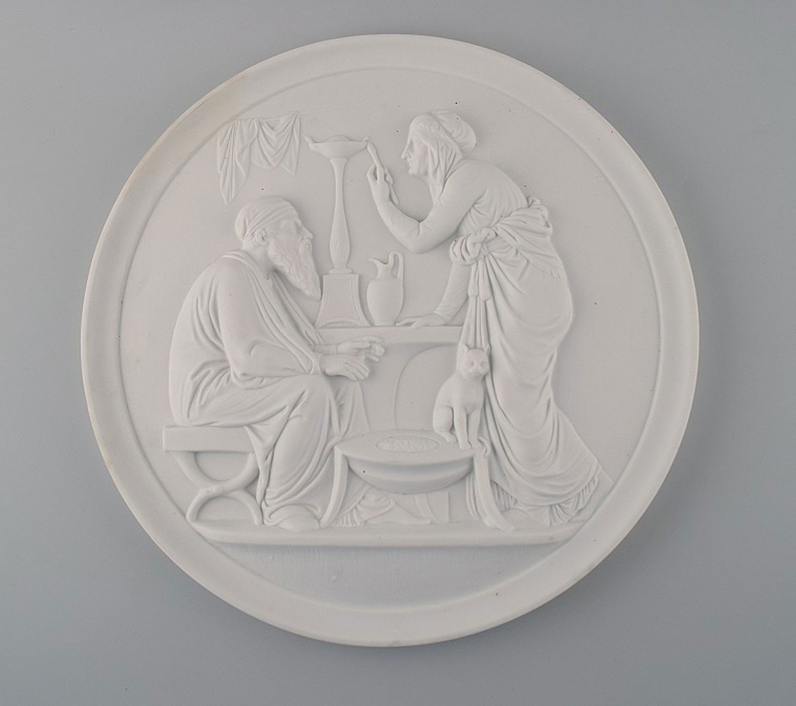 B&G (Bing & Grondahl) large biscuit plate after Thorvaldsen, app. 1880s.: Title: B&G (Bing & Grondahl) large biscuit plate after Thorvaldsen, app. 1880s. Description: B&G (Bing & Grondahl) large biscuit plate after Thorvaldsen, app. 1880s. In perfect condition, 1st.