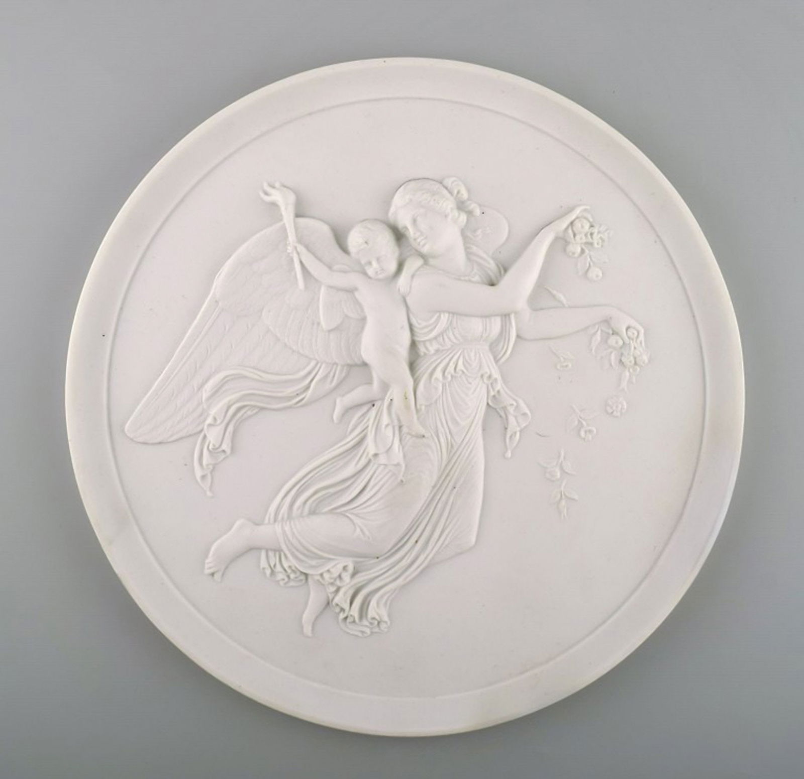 B&G (Bing & Grondahl) biscuit plate by Thorvaldsen, app. 1880.: Title: B&G (Bing & Grondahl) biscuit plate by Thorvaldsen, app. 1880. Description: B&G (Bing & Grondahl) biscuit plate by Thorvaldsen, app. 1880s. In perfect condition, 1st. factory quality. Measures