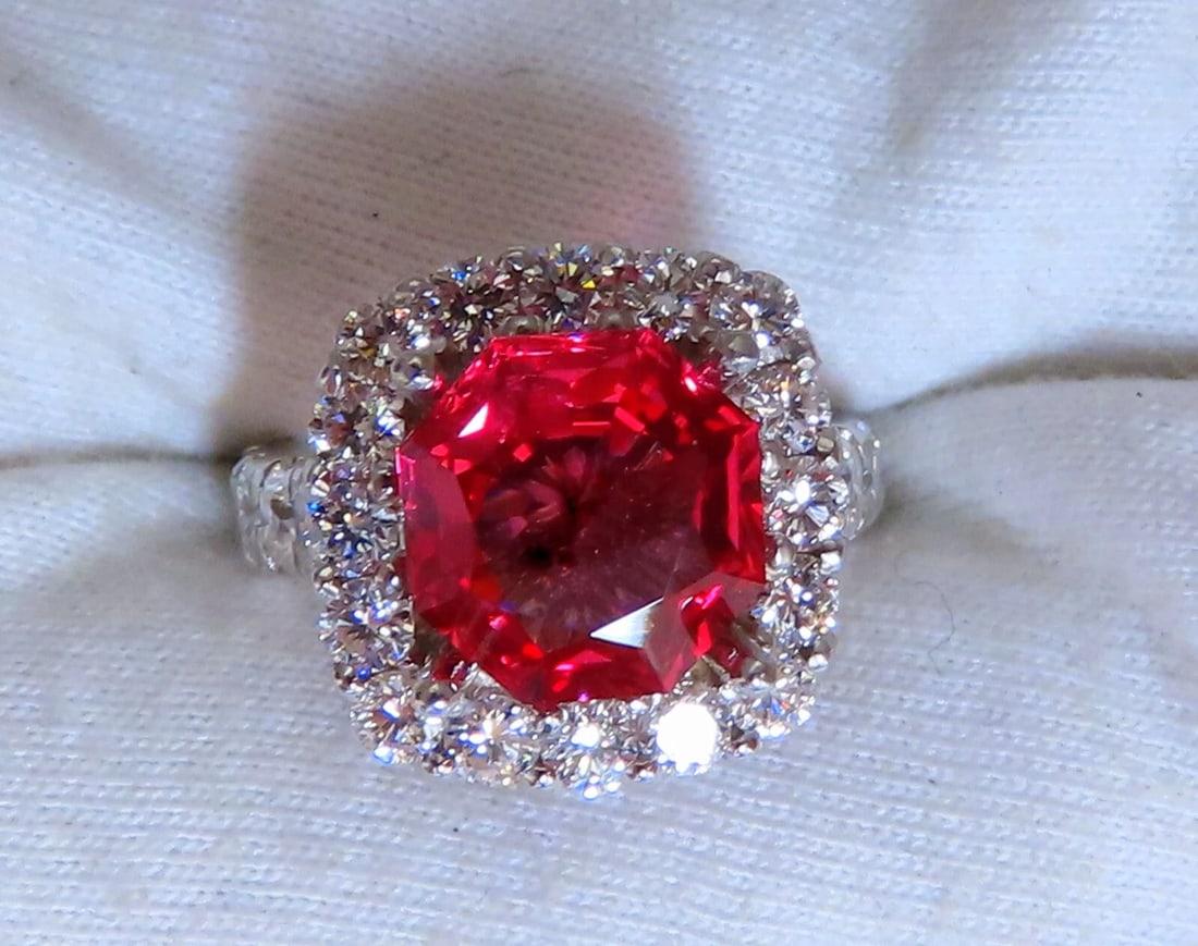 GIA Certified Natural No Heat Spinel 3.86ct Diamonds Cluster Ring 14Kt - 2