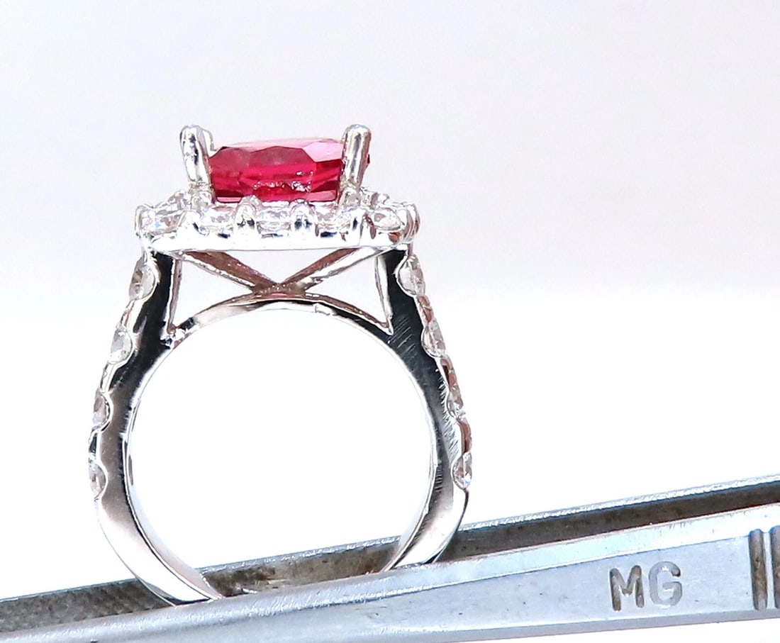 GIA Certified Natural No Heat Spinel 3.86ct Diamonds Cluster Ring 14Kt - 3