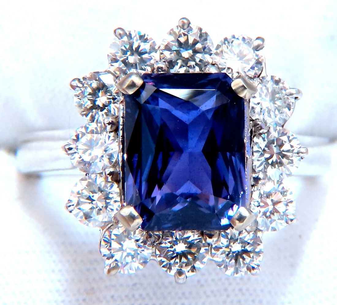 GIA Certified 5.03ct Natural No Heat Color change Purple Violet Sapphire Ring: Title: GIA Certified 5.03ct Natural No Heat Color change Purple Violet Sapphire Ring Description: Halo Cluster Cocktail Royale GIA Certified 5.03ct. Natural Sapphire ring. Report: 1206133634 (to