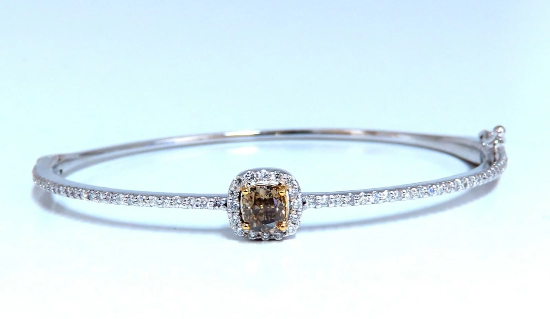 1.20ct Natural Fancy Color Diamonds Bangle Bracelet 14kt Gold Mod Deco Prime**: Title: 1.20ct Natural Fancy Color Diamonds Bangle Bracelet 14kt Gold Mod Deco Prime** Description: Fancy Diamond Bangle. .56ct. Natural fancy color bracelet. Yellow Brown Color Cushion- Full cut Vs-2