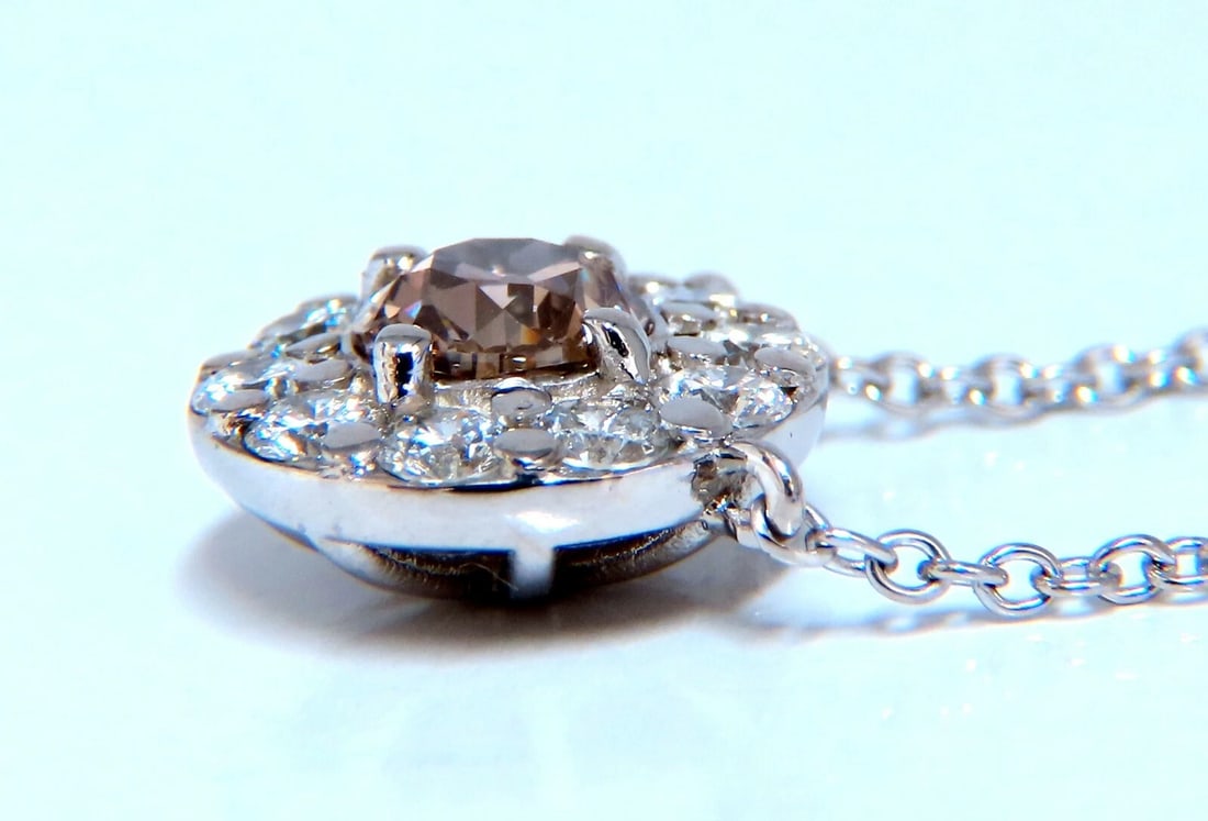 GIA Certified .81ct Natural Fancy Brown Diamonds Halo Cluster Necklace 14kt** - 3