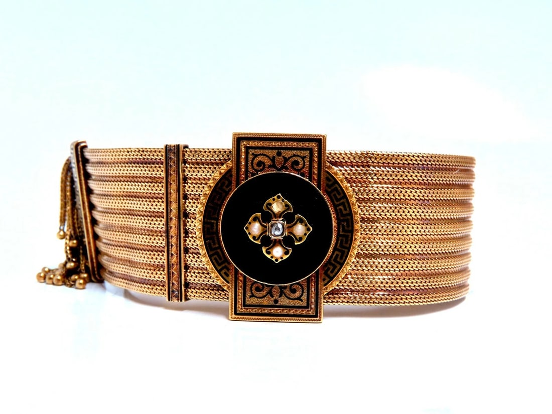 Antique European Slide Cuff Emblem Iconic Bracelet 14kt &Tassel Slide Adjustable - 4