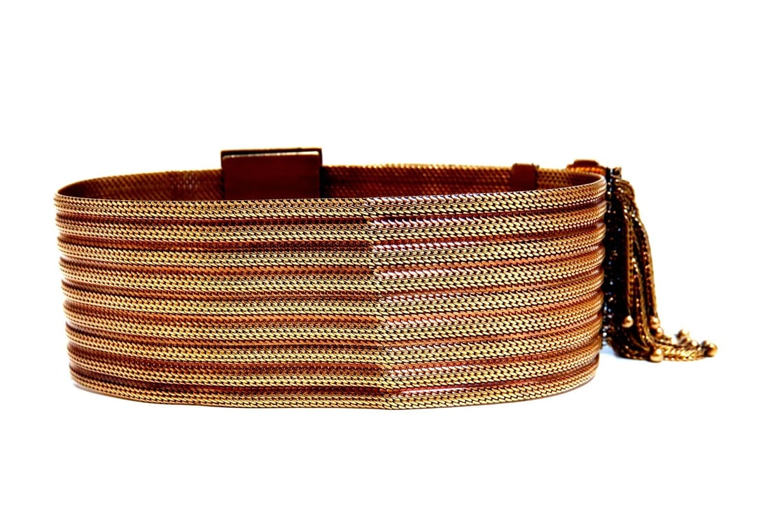 Antique European Slide Cuff Emblem Iconic Bracelet 14kt &Tassel Slide Adjustable - 6