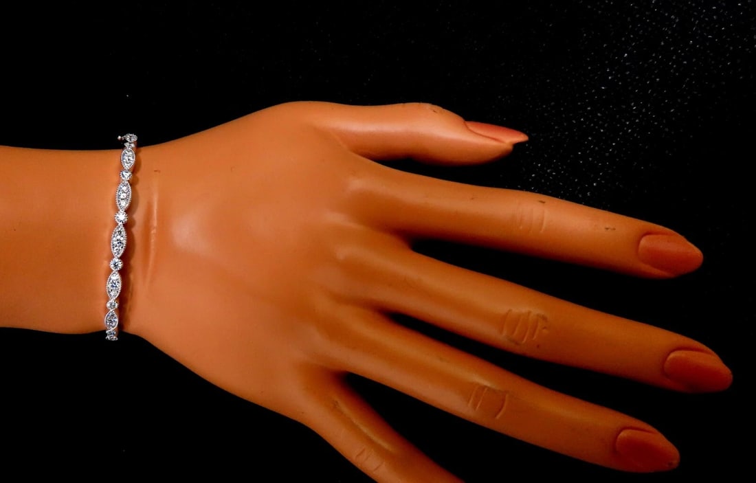 2.20ct Natural Diamonds Edwardian Style Bangle Bracelet 14kt Gold** - 5