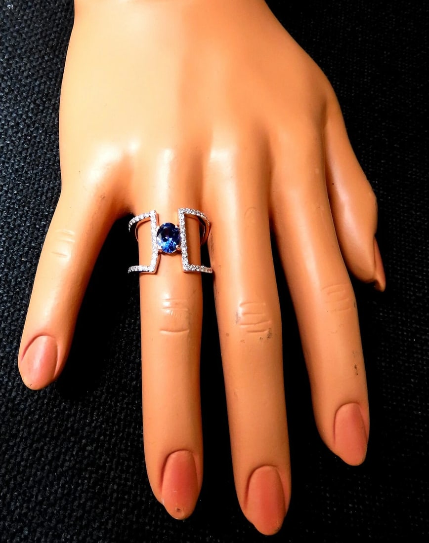 1.30ct Natural Tanzanite Diamond ring Wide shoulder Mod** - 5