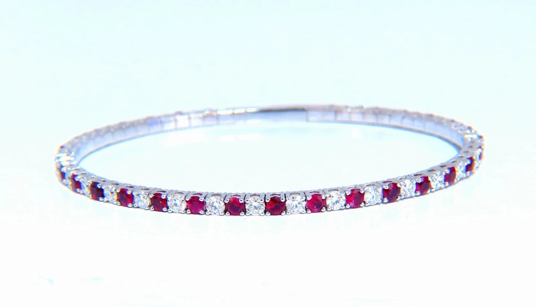 5.25ct vivid red natural ruby diamonds tennis Flexible Bangle bracelet 14kt** - 3