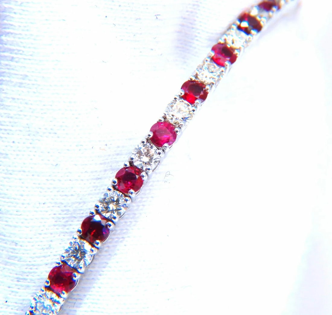 5.25ct vivid red natural ruby diamonds tennis Flexible Bangle bracelet 14kt** - 5