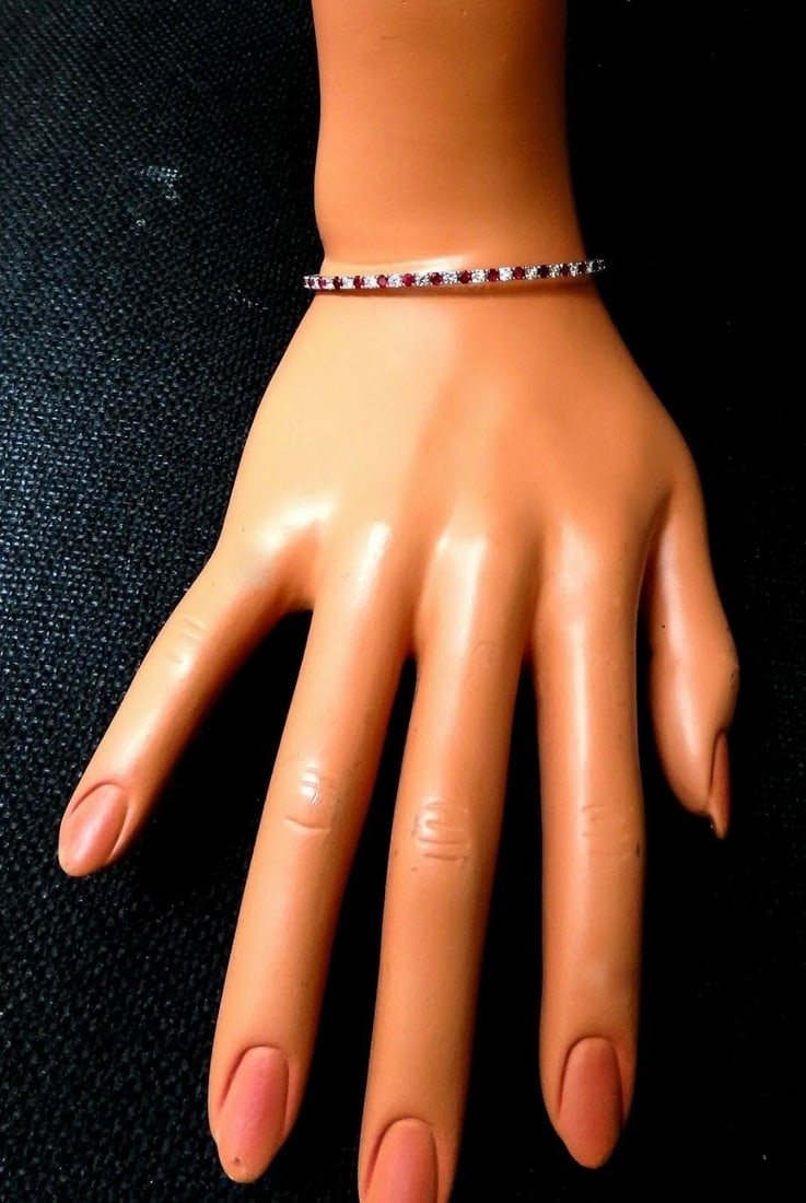 5.25ct vivid red natural ruby diamonds tennis Flexible Bangle bracelet 14kt** - 8