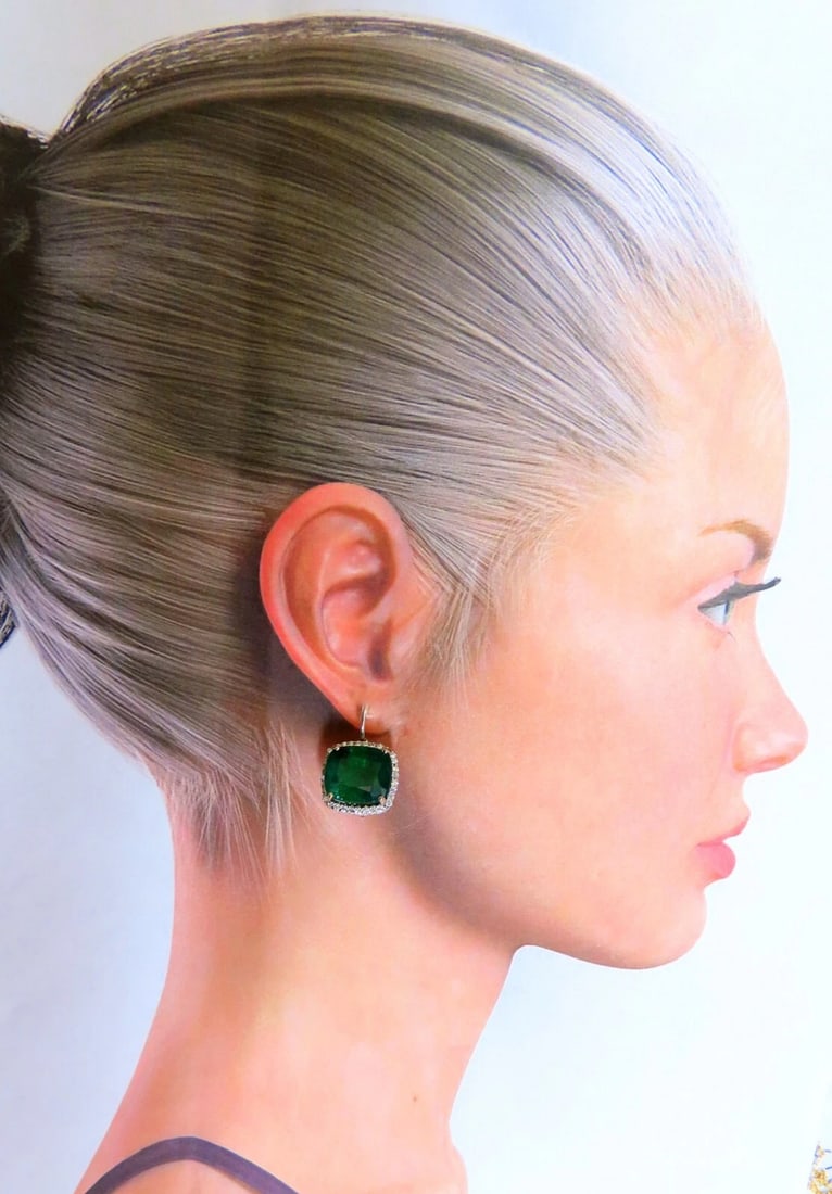 GIA Certified 17.05ct Natural Emeralds Diamond Earrings 18kt Cluster Halo** - 10