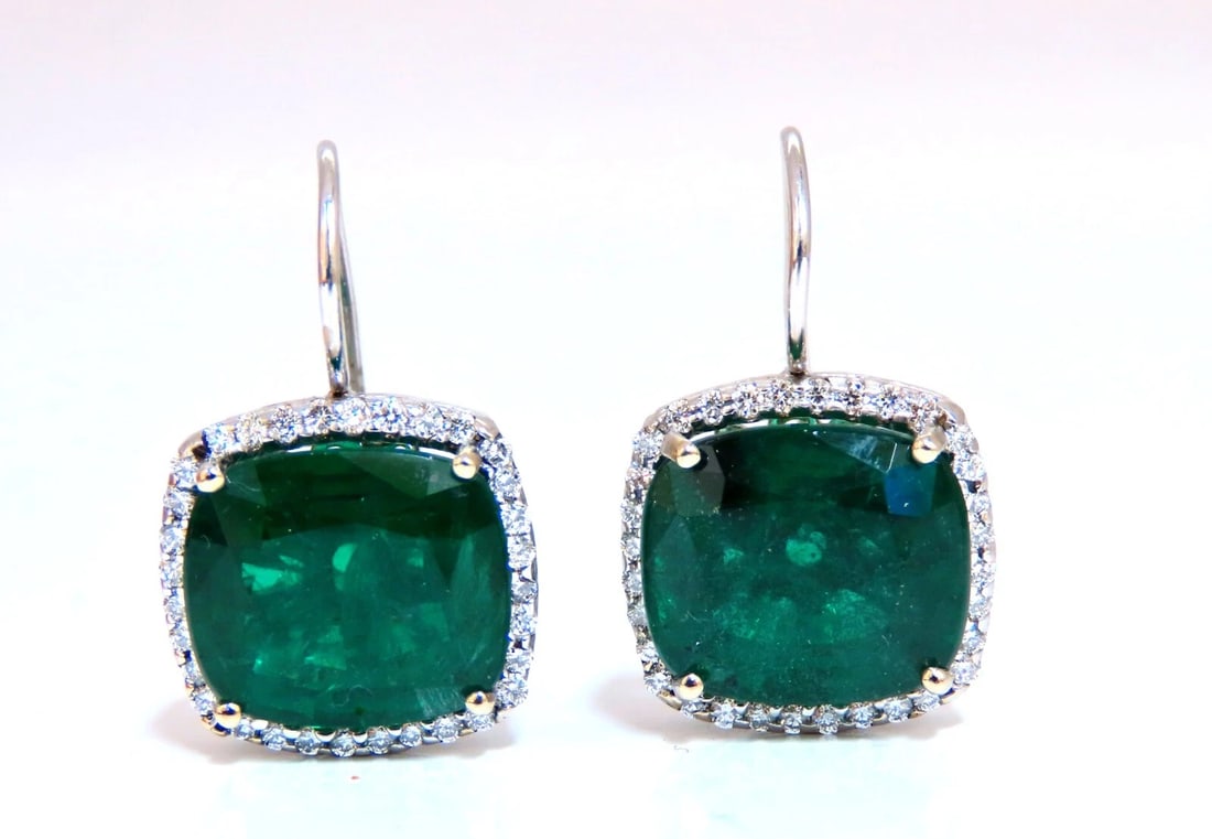 GIA Certified 17.05ct Natural Emeralds Diamond Earrings 18kt Cluster Halo** - 2
