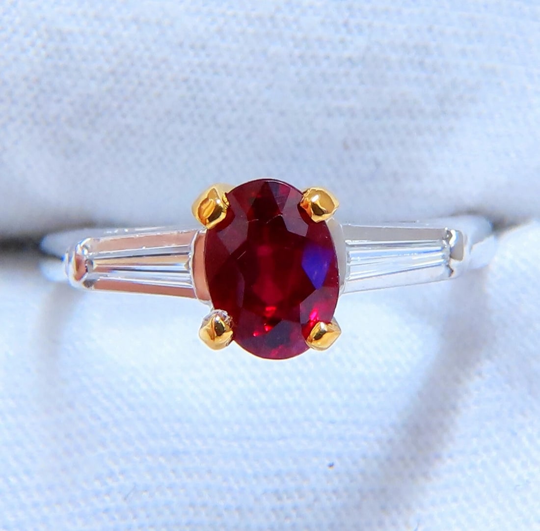 GIA Certified Ruby .99ct Diamond ring Platinum Vivid Red Prime - 4